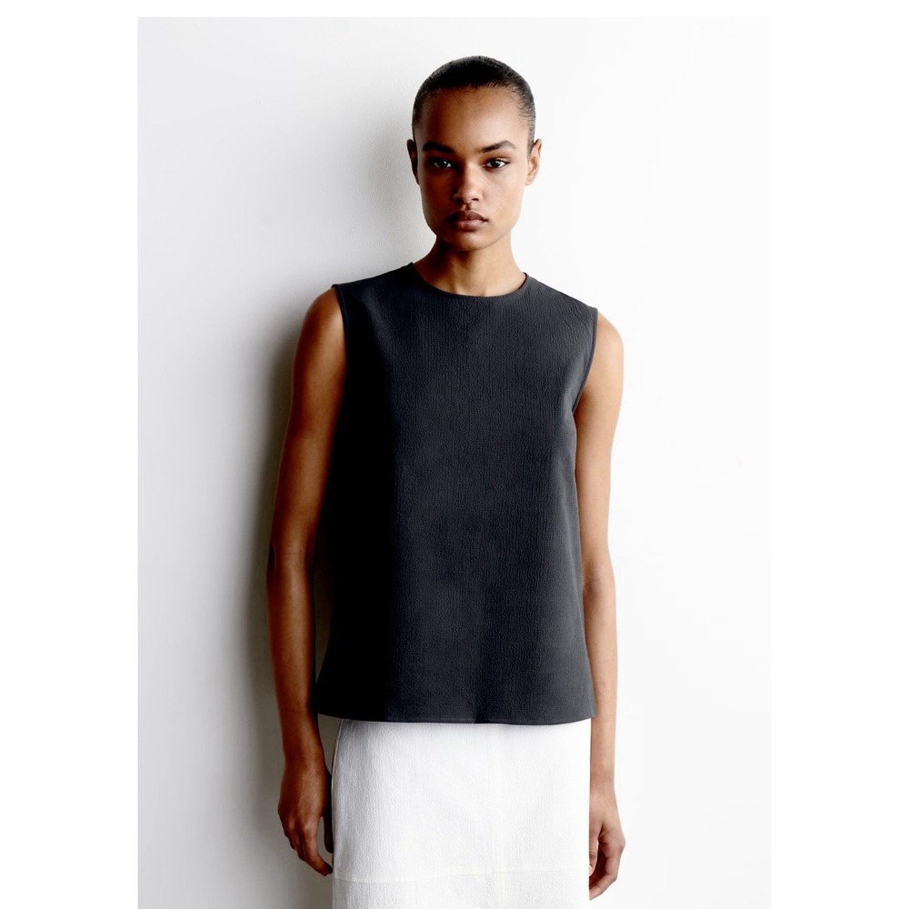 COS Womens Sleeveless Top Size 2 Black Cotton Blend Keyhole Side Split